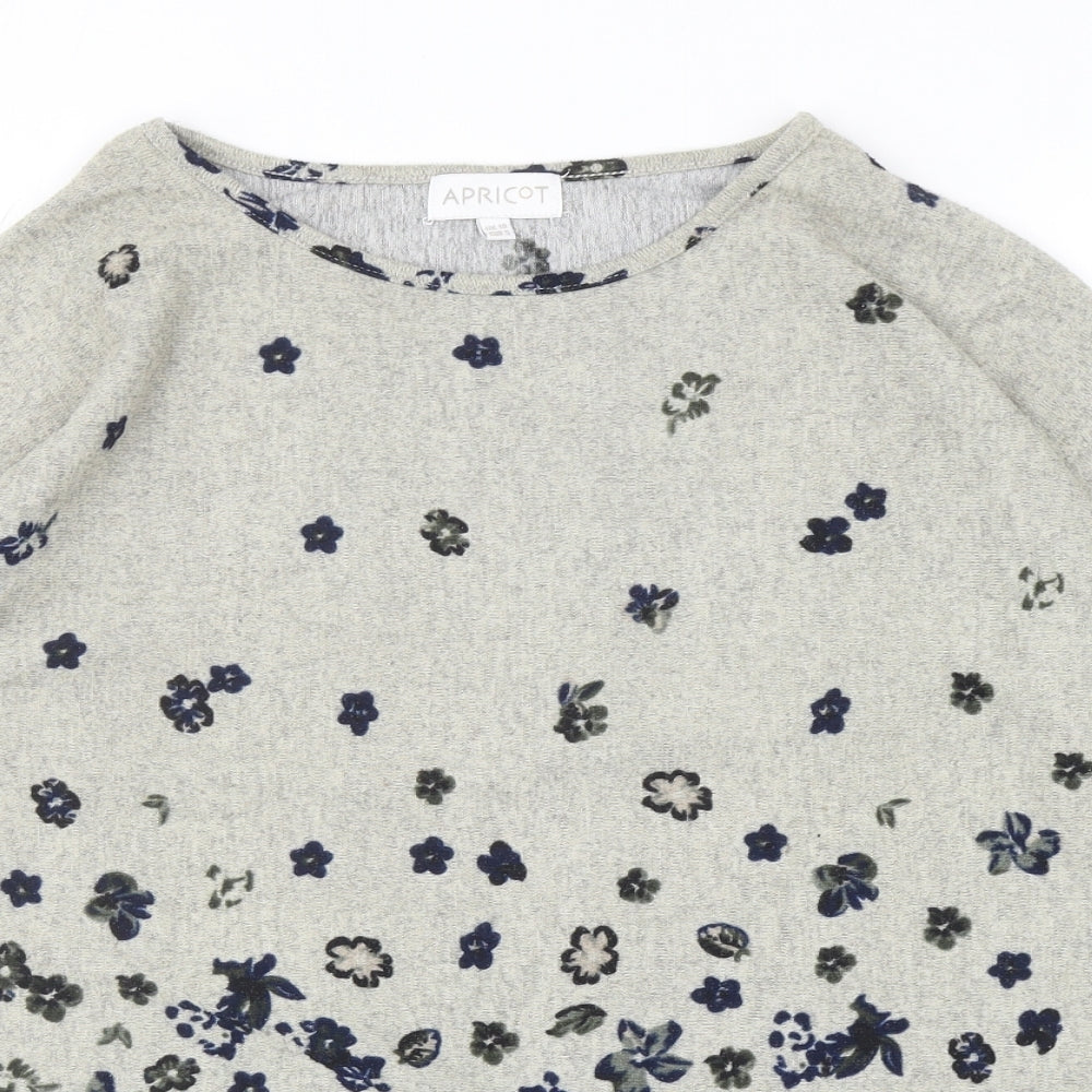 Apricot Womens Grey Round Neck Floral Polyester Pullover Jumper Size 10