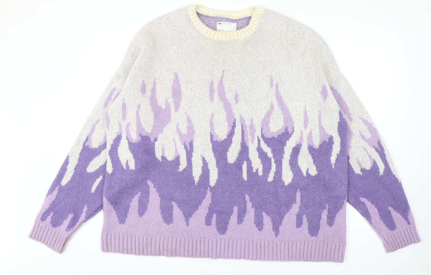 ASOS Womens Purple Round Neck Geometric Acrylic Pullover Jumper Size XL - Flame