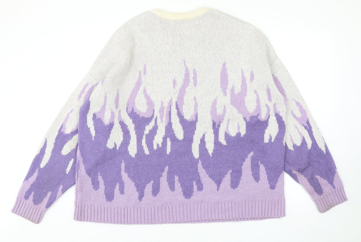 ASOS Womens Purple Round Neck Geometric Acrylic Pullover Jumper Size XL - Flame