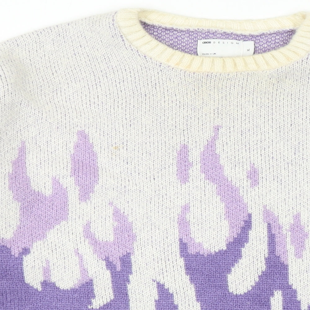 ASOS Womens Purple Round Neck Geometric Acrylic Pullover Jumper Size XL - Flame