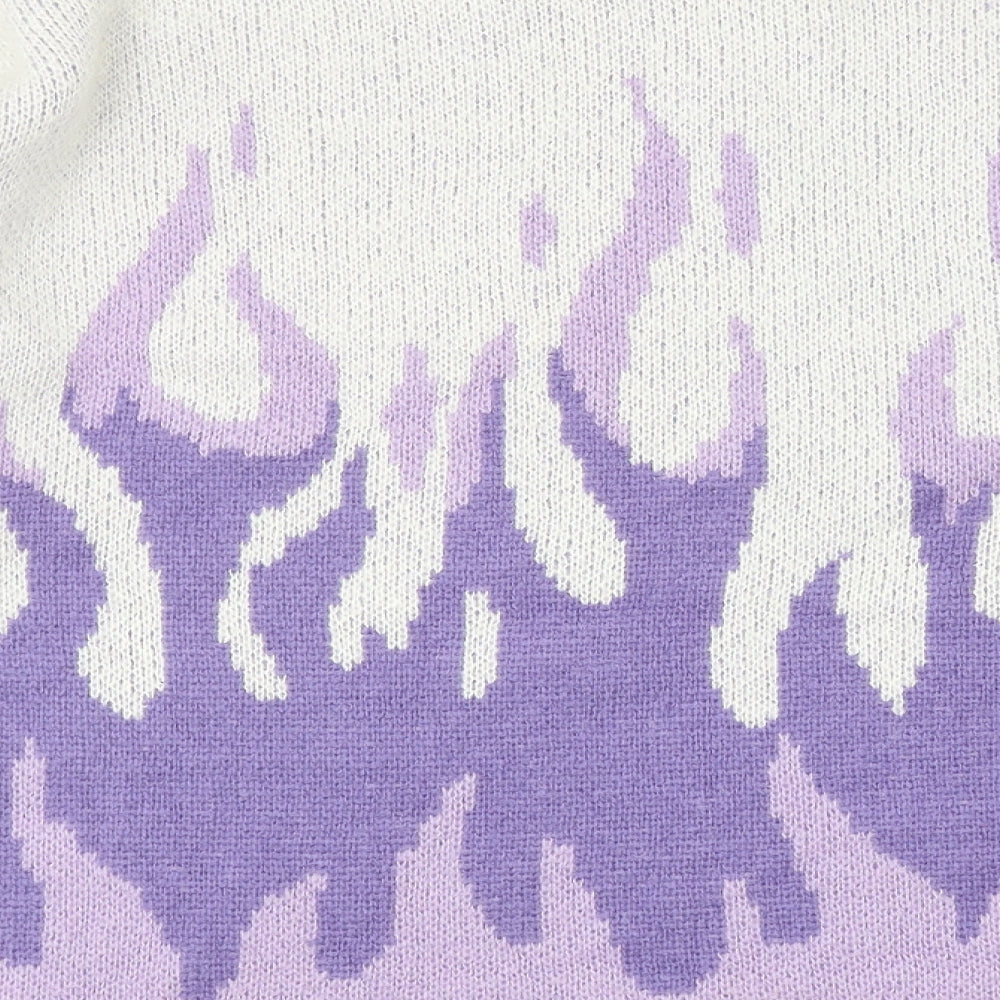 ASOS Womens Purple Round Neck Geometric Acrylic Pullover Jumper Size XL - Flame