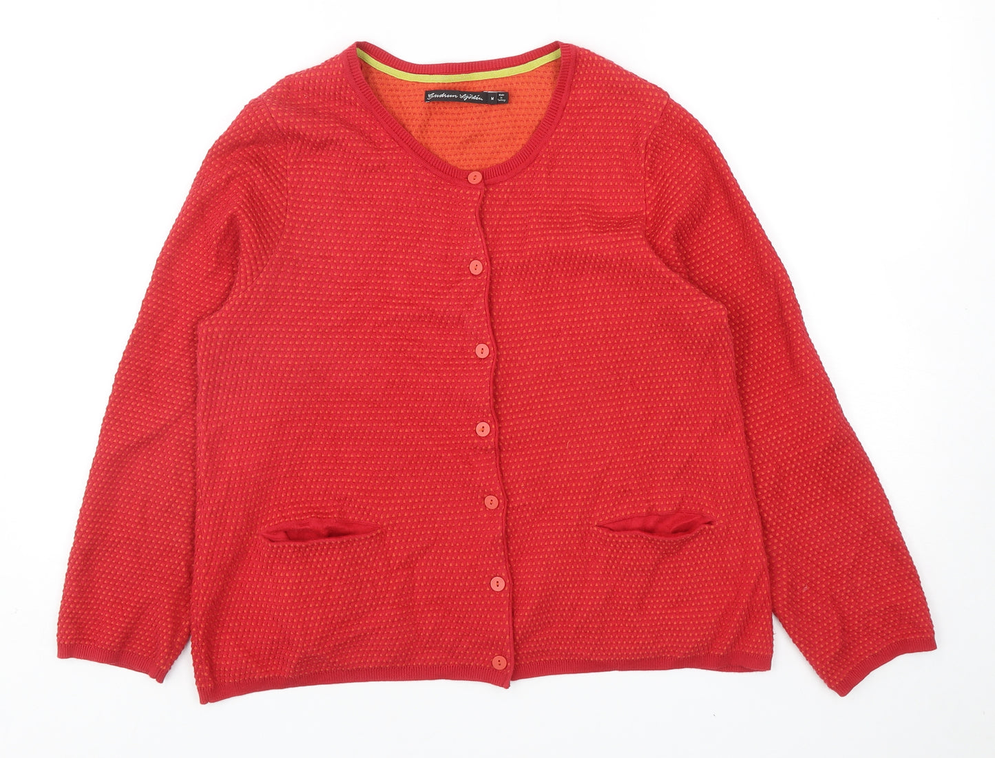 Gudrun Sjöden Womens Red Round Neck Cotton Cardigan Jumper Size M