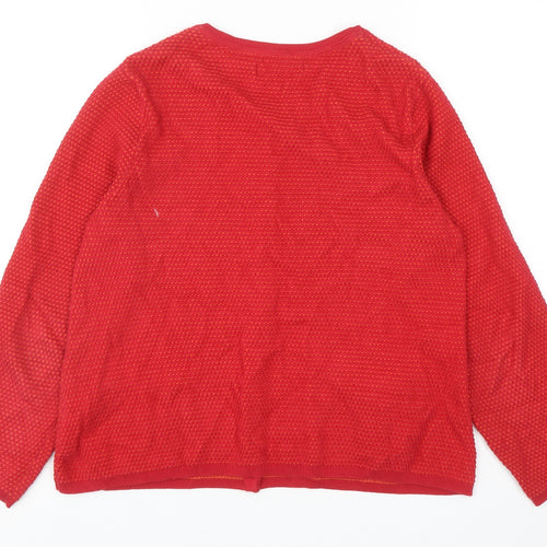 Gudrun Sjöden Womens Red Round Neck Cotton Cardigan Jumper Size M