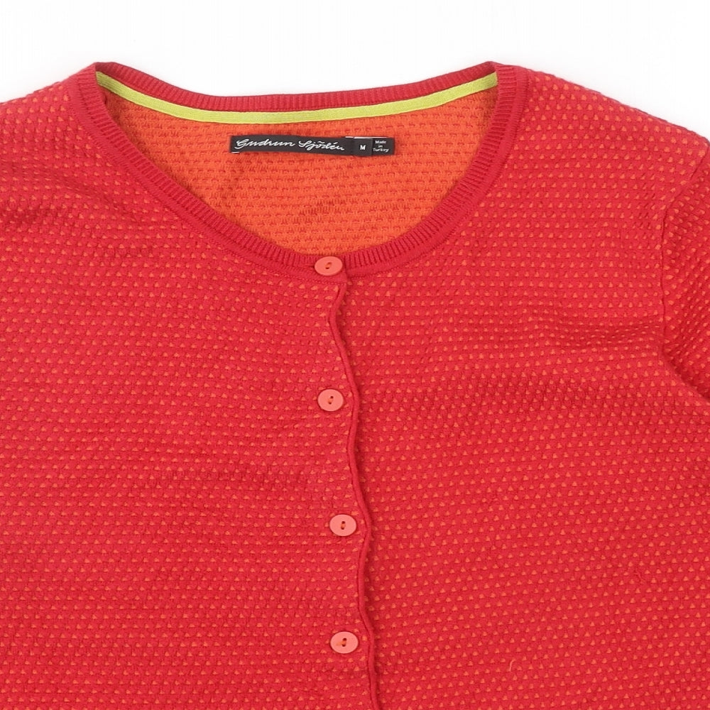 Gudrun Sjöden Womens Red Round Neck Cotton Cardigan Jumper Size M