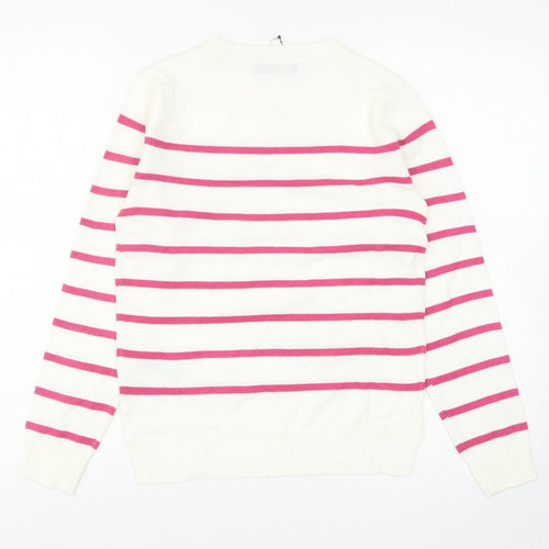 Marks and Spencer Womens Ivory Round Neck Striped Acrylic Pullover Jumper Size 6