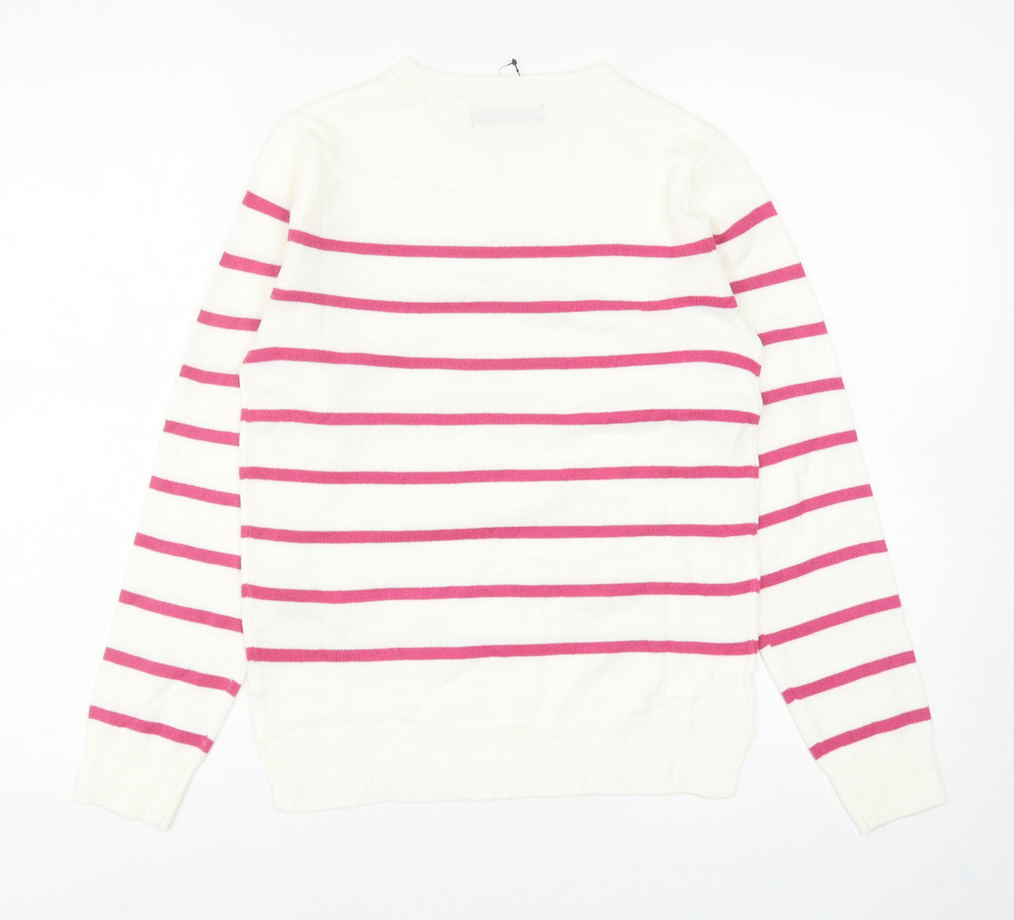 Marks and Spencer Womens Ivory Round Neck Striped Acrylic Pullover Jumper Size 6