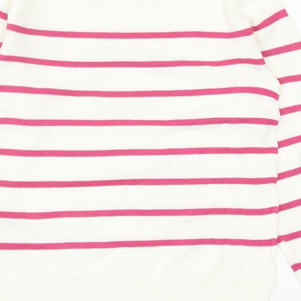 Marks and Spencer Womens Ivory Round Neck Striped Acrylic Pullover Jumper Size 6