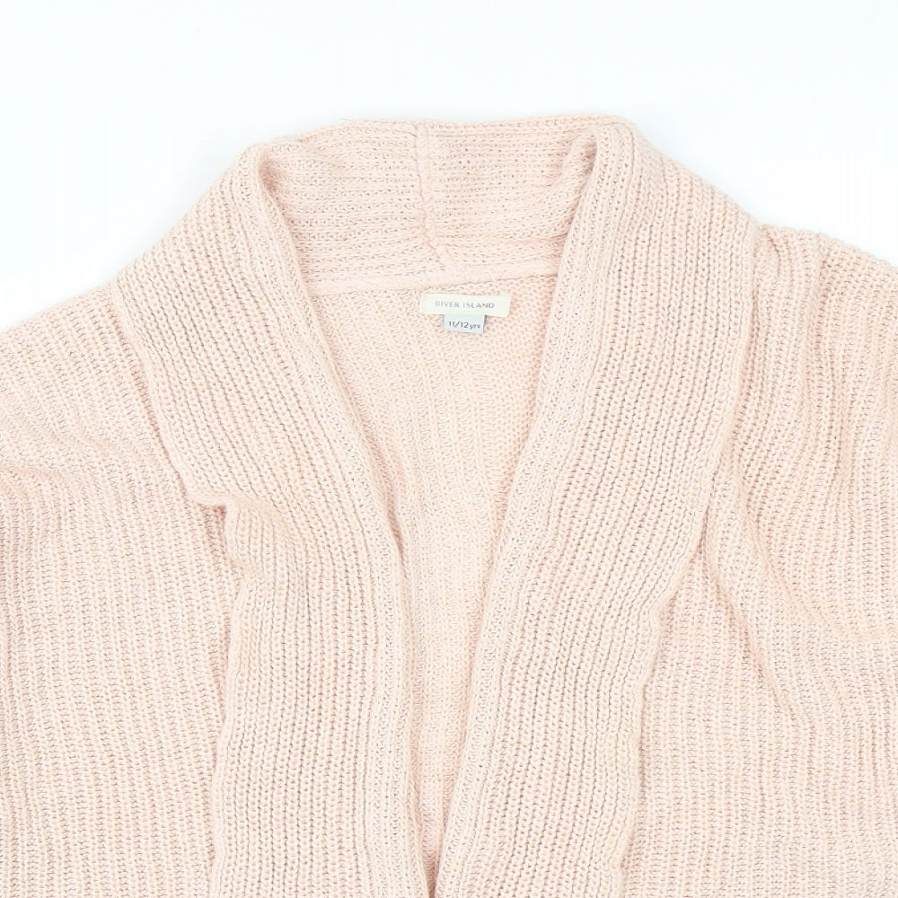 River Island Girls Pink V-Neck Acrylic Cardigan Jumper Size 11-12 Years