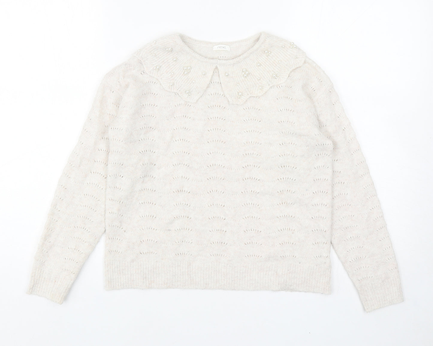 NEXT Girls Beige Collared Geometric Polyester Pullover Jumper Size 9 Years Pullover