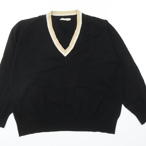 MNG Womens Black V-Neck Acrylic Pullover Jumper Size L