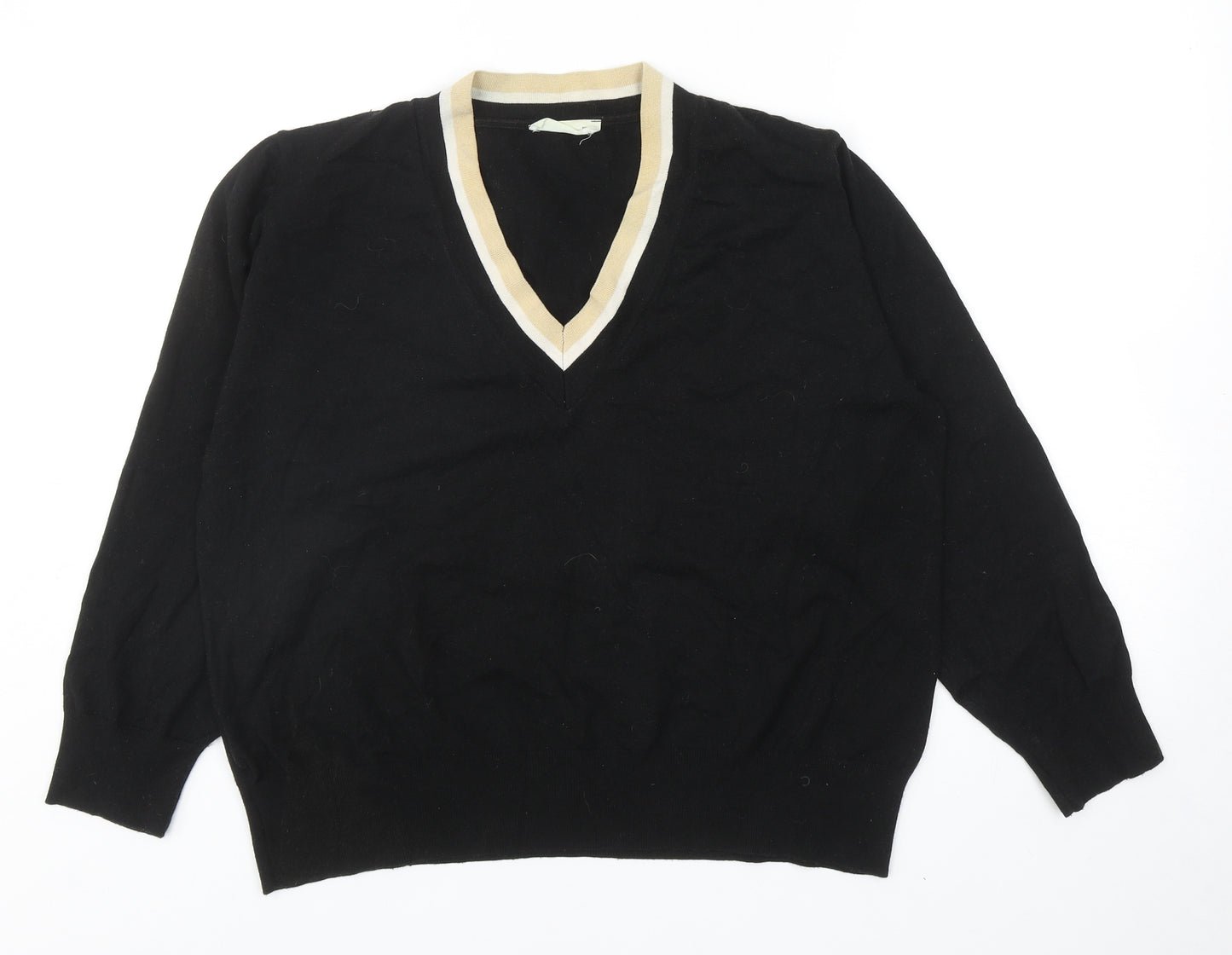 MNG Womens Black V-Neck Acrylic Pullover Jumper Size L