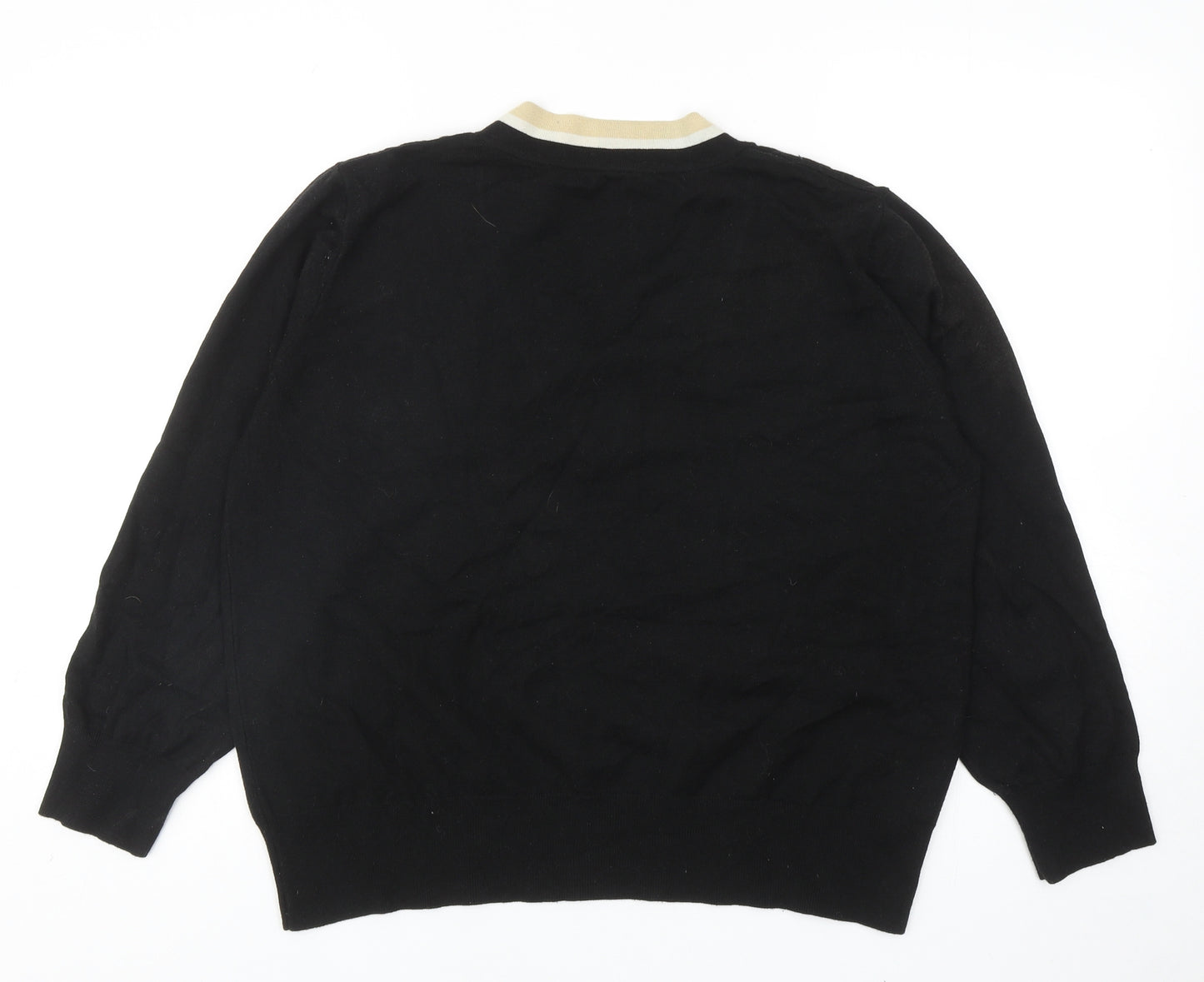 MNG Womens Black V-Neck Acrylic Pullover Jumper Size L