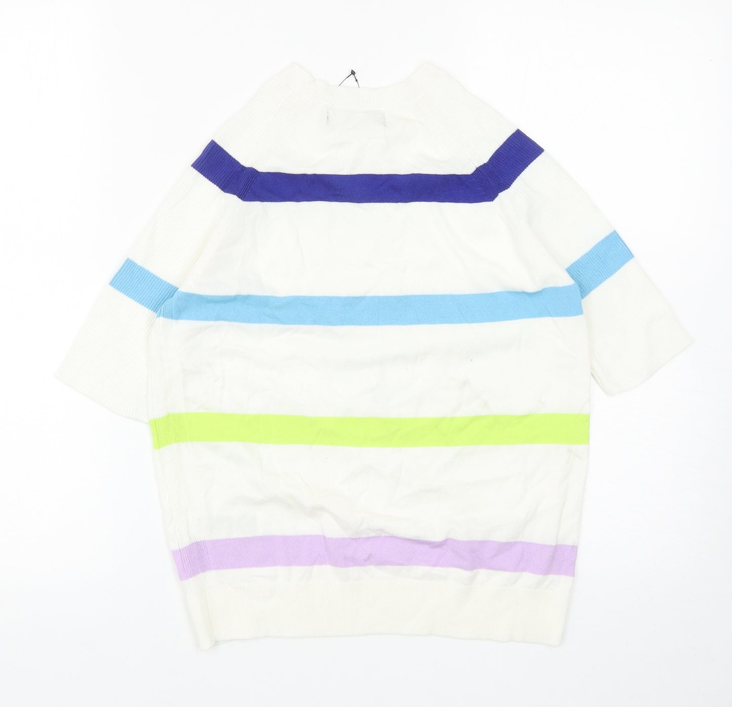 Marks and Spencer Womens White Round Neck Striped Cotton Pullover Jumper Size S