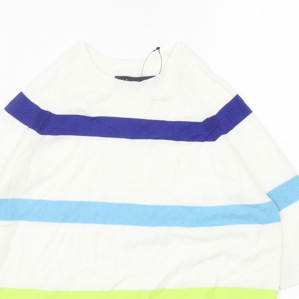 Marks and Spencer Womens White Round Neck Striped Cotton Pullover Jumper Size S