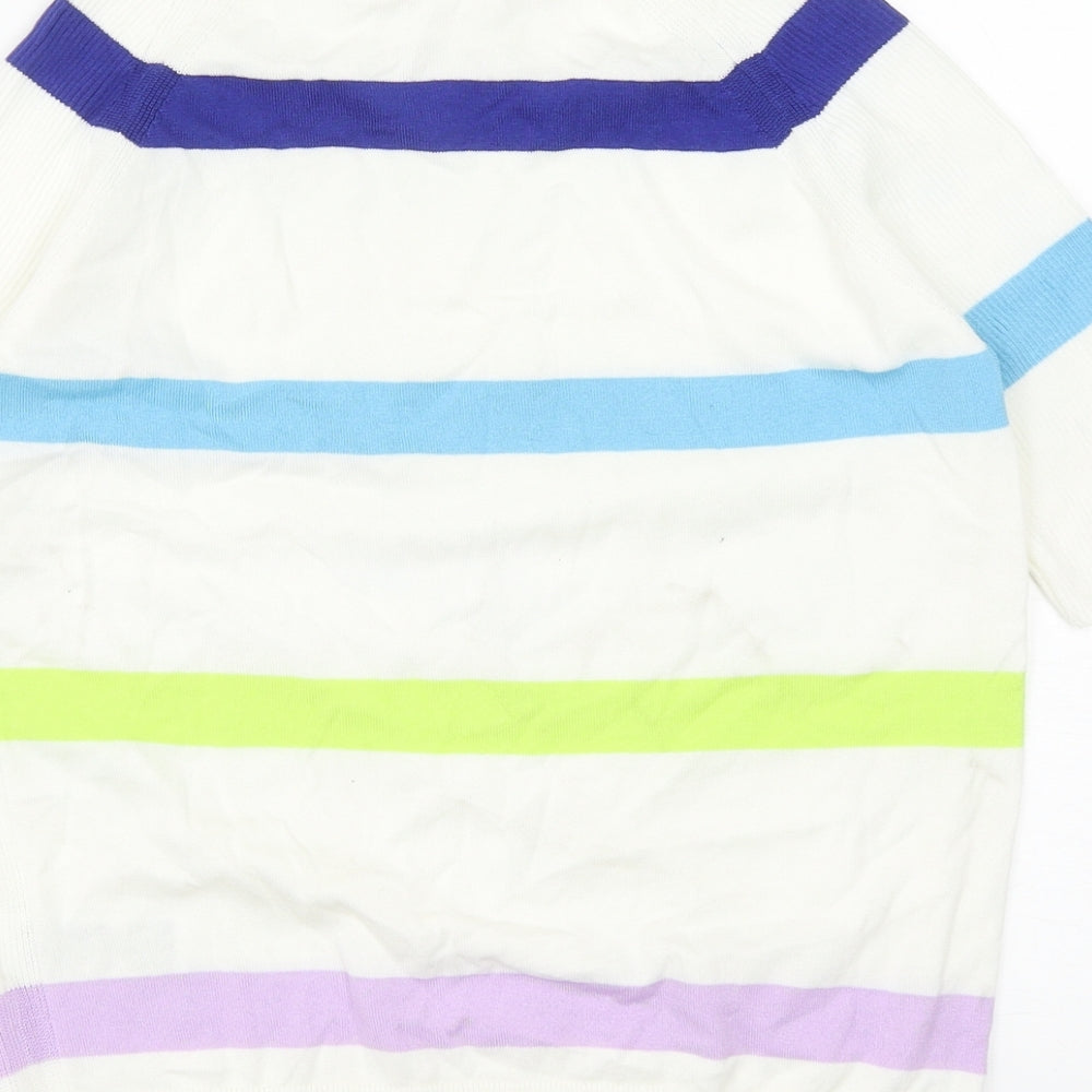 Marks and Spencer Womens White Round Neck Striped Cotton Pullover Jumper Size S