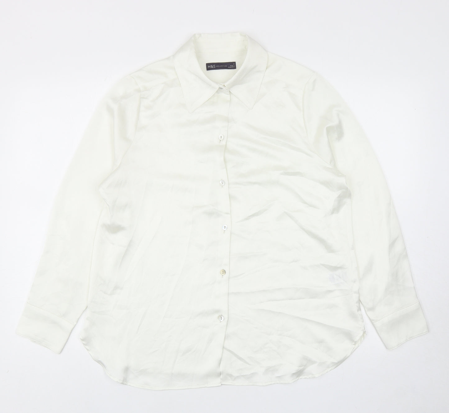 Marks and Spencer Womens Ivory Polyester Basic Button-Up Size 12 Collared