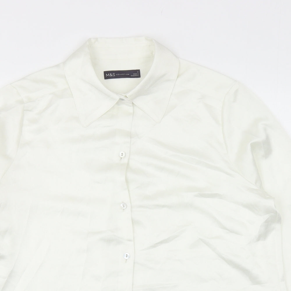 Marks and Spencer Womens Ivory Polyester Basic Button-Up Size 12 Collared