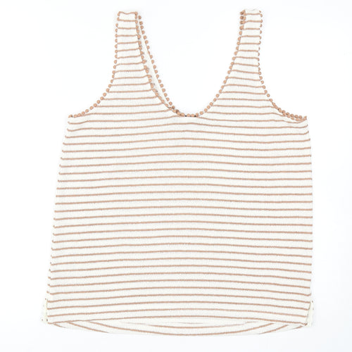 Marks and Spencer Womens Beige Striped Viscose Basic Tank Size 14 Scoop Neck