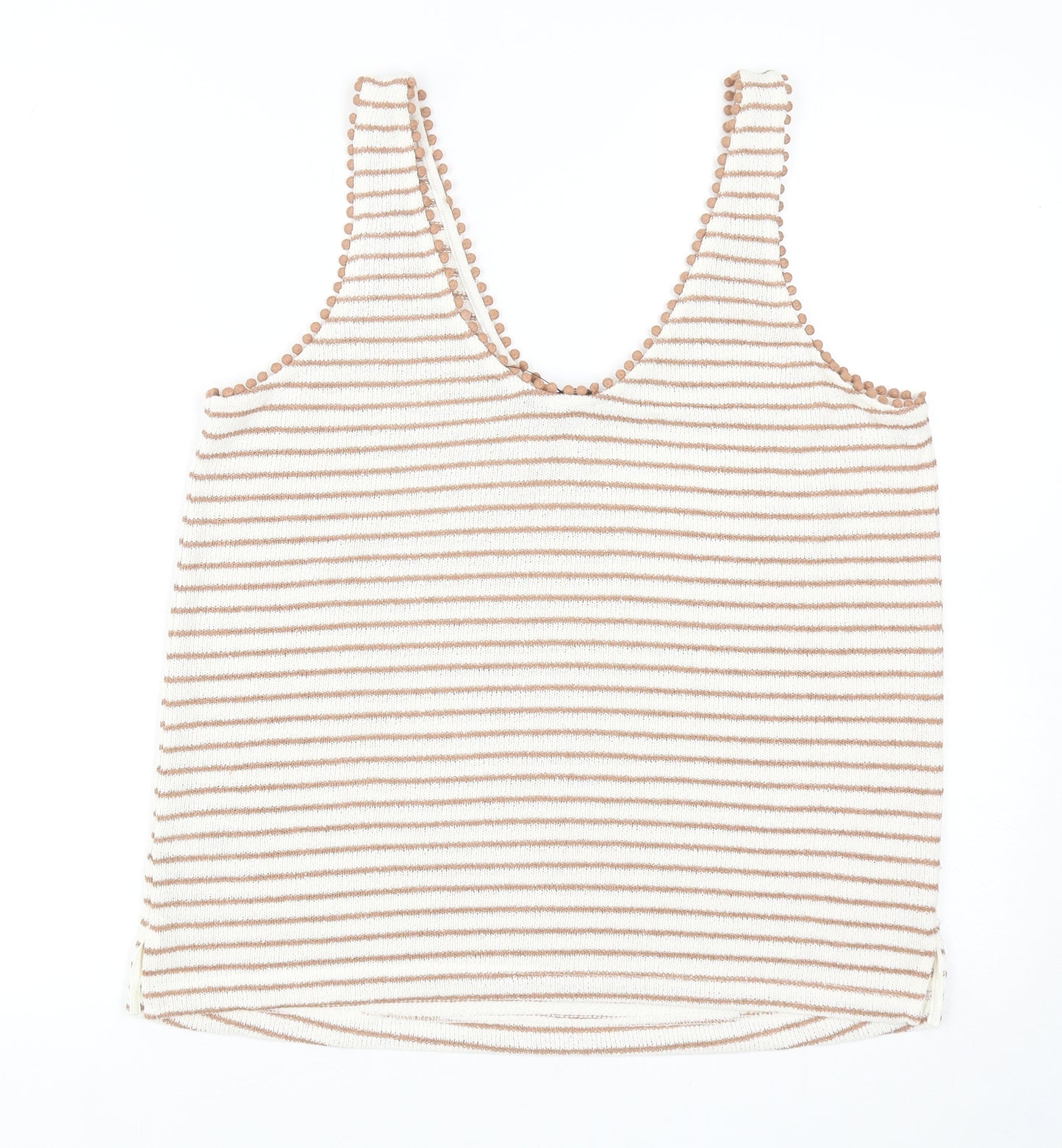 Marks and Spencer Womens Beige Striped Viscose Basic Tank Size 14 Scoop Neck