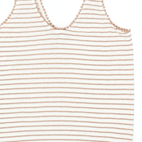 Marks and Spencer Womens Beige Striped Viscose Basic Tank Size 14 Scoop Neck