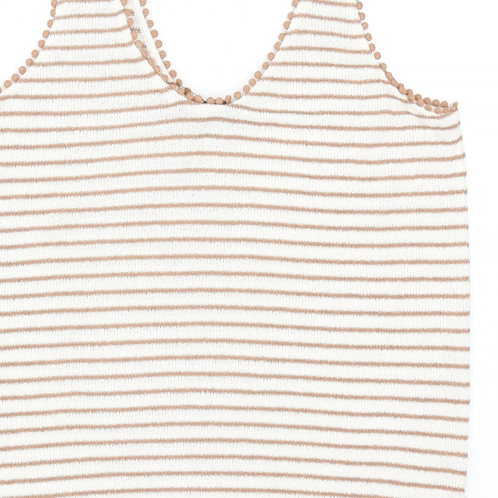 Marks and Spencer Womens Beige Striped Viscose Basic Tank Size 14 Scoop Neck