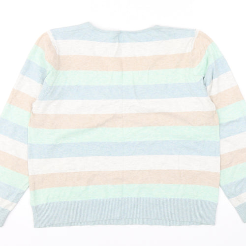 b.young Womens Multicoloured V-Neck Striped Acrylic Pullover Jumper Size XL