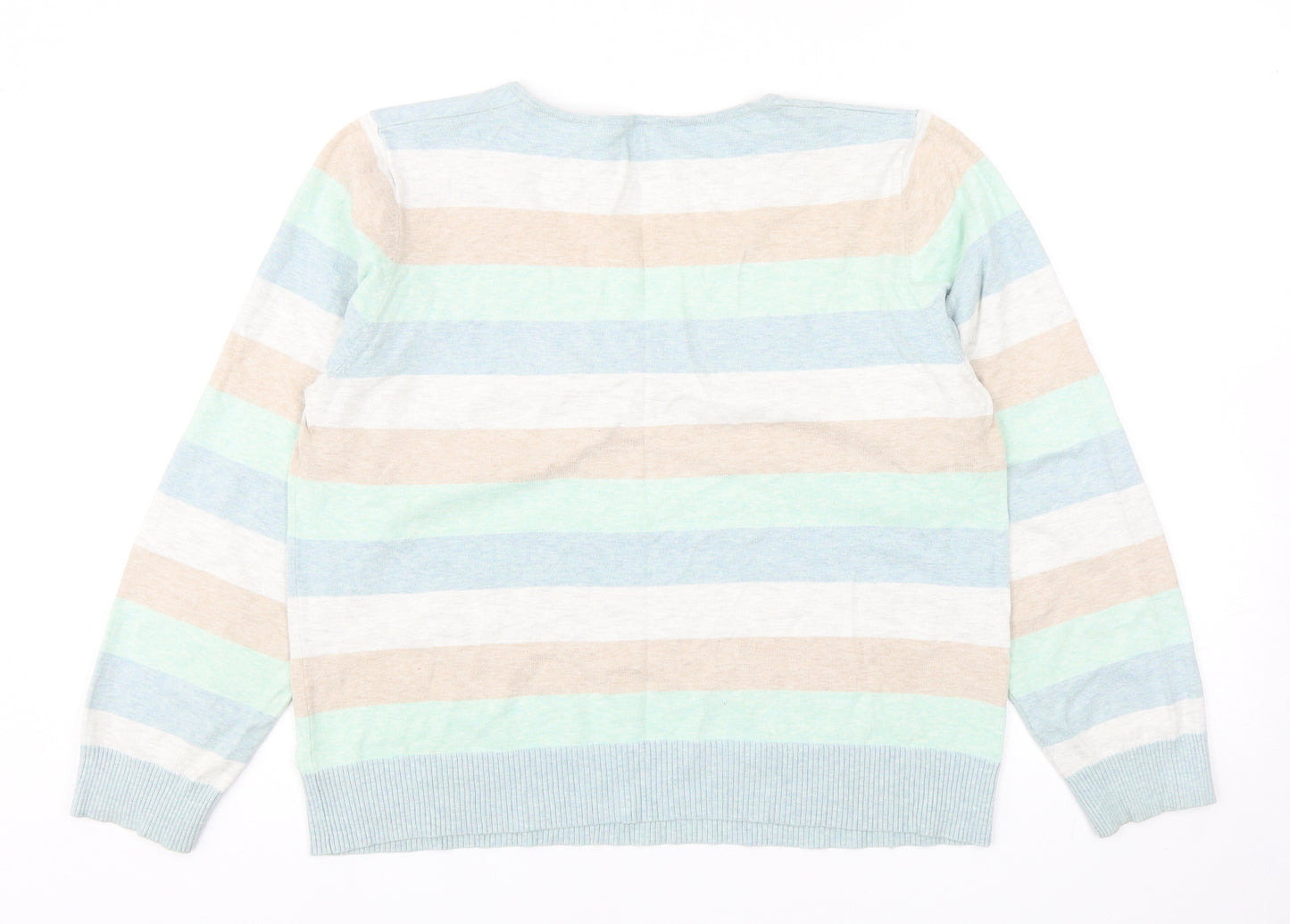 b.young Womens Multicoloured V-Neck Striped Acrylic Pullover Jumper Size XL