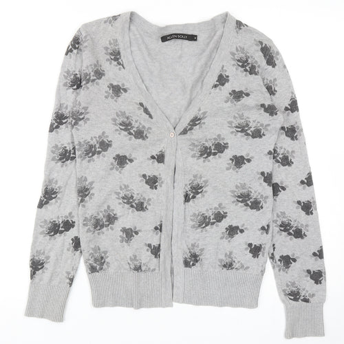 Allen Solly Womens Grey V-Neck Floral Cotton Cardigan Jumper Size S