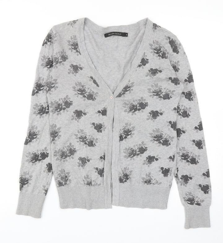 Allen Solly Womens Grey V-Neck Floral Cotton Cardigan Jumper Size S