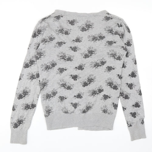 Allen Solly Womens Grey V-Neck Floral Cotton Cardigan Jumper Size S