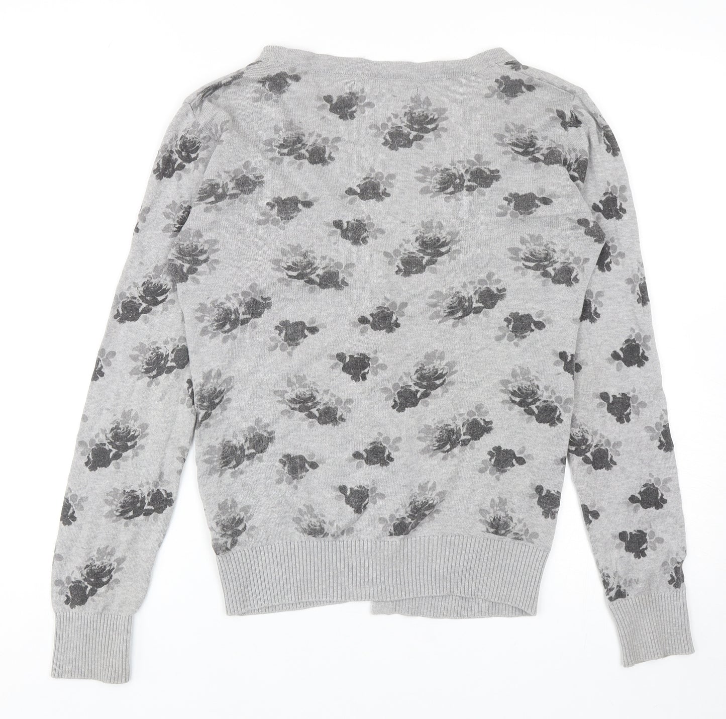 Allen Solly Womens Grey V-Neck Floral Cotton Cardigan Jumper Size S
