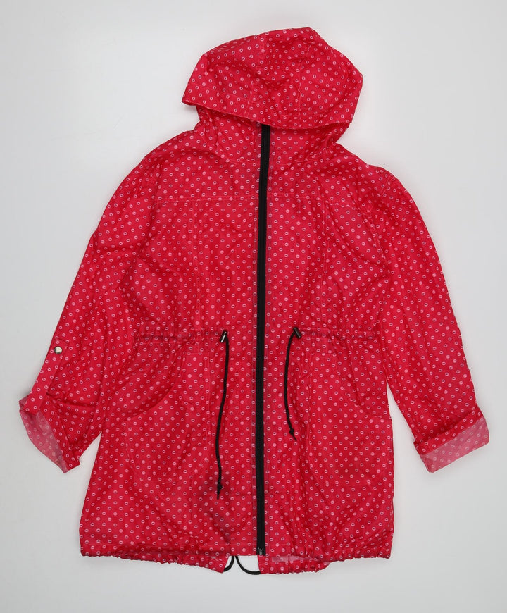 Mia Moda Womens Pink Geometric Rain Coat Coat Size 12 Zip