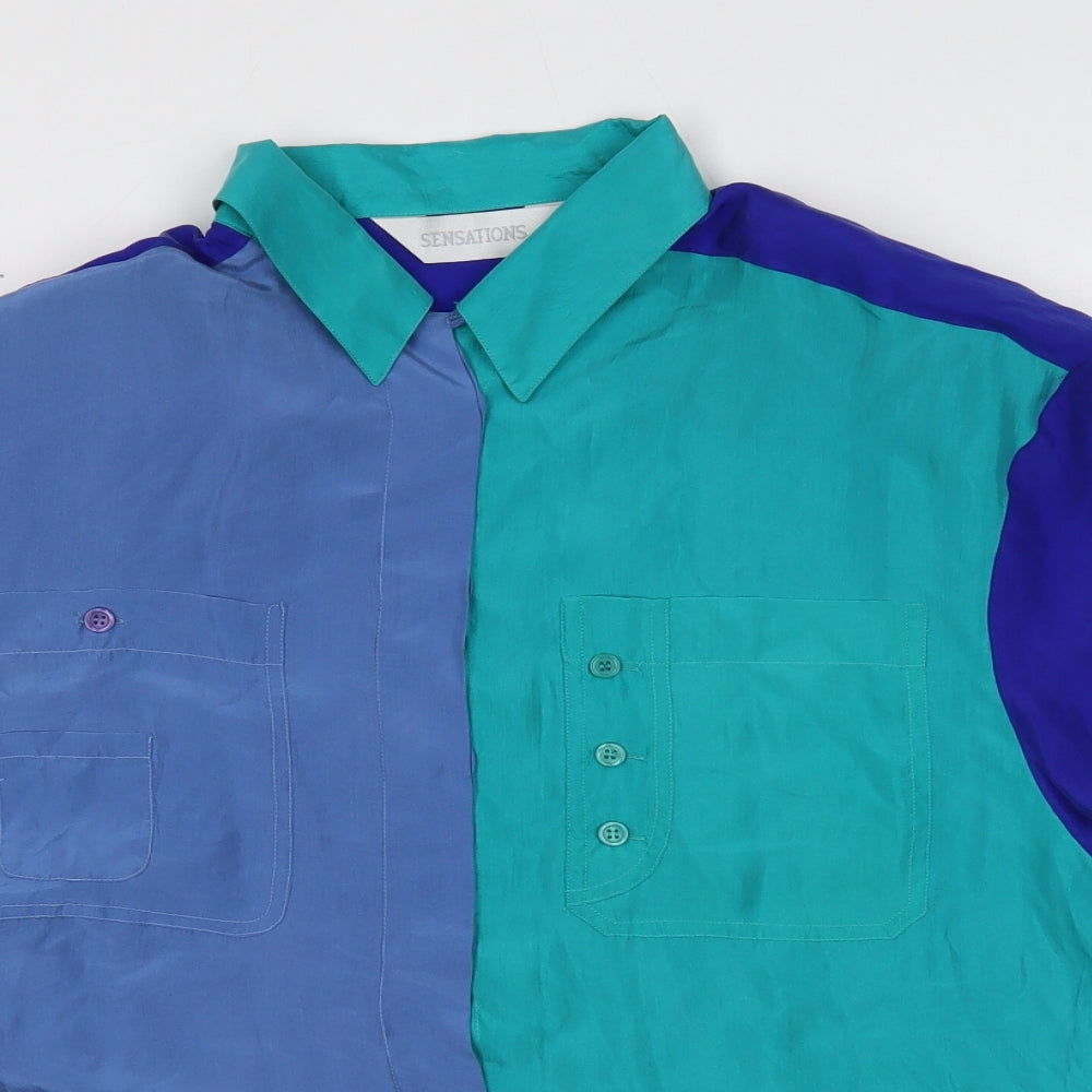 Sensations Womens Multicoloured Colourblock Silk Basic Button-Up Size 12 Collared