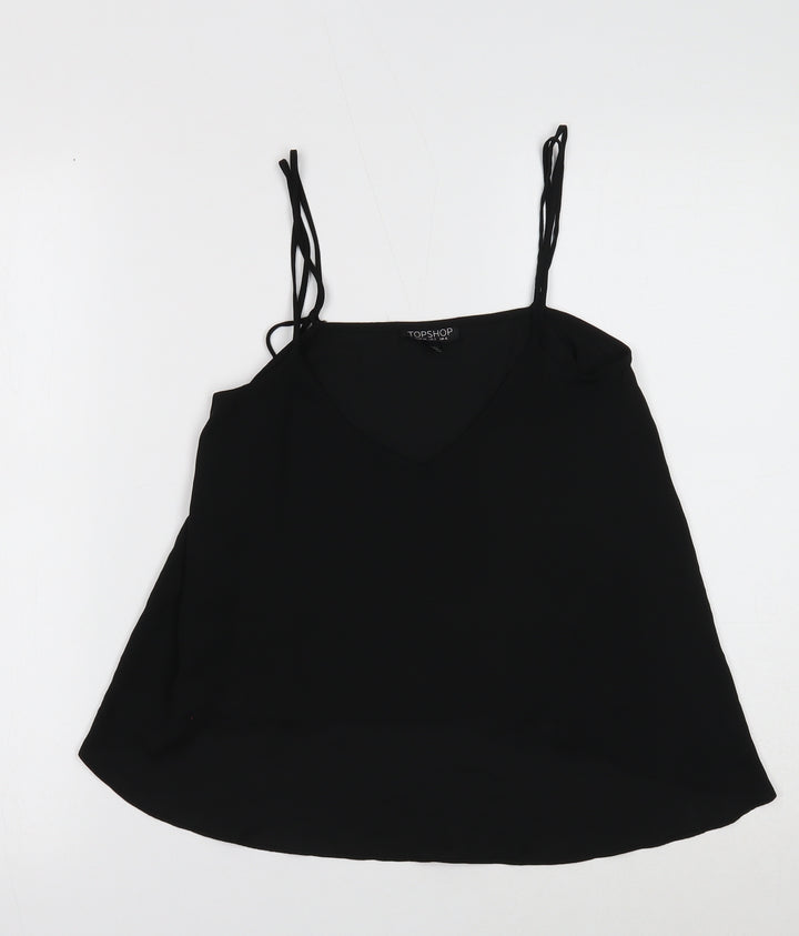 Topshop Womens Black Polyester Basic Tank Size 6 Square Neck