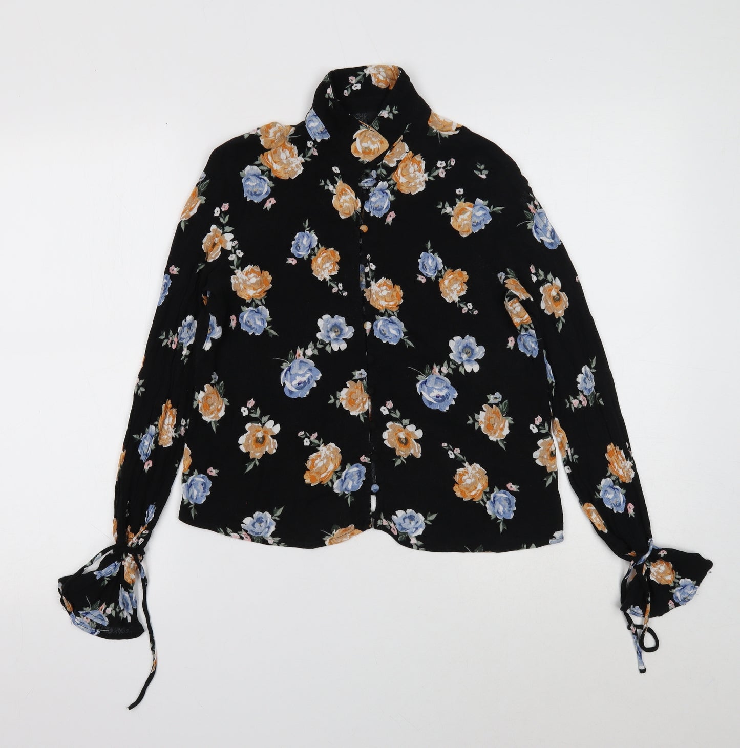 Divided Womens Black Floral Viscose Basic Blouse Size 10 Collared