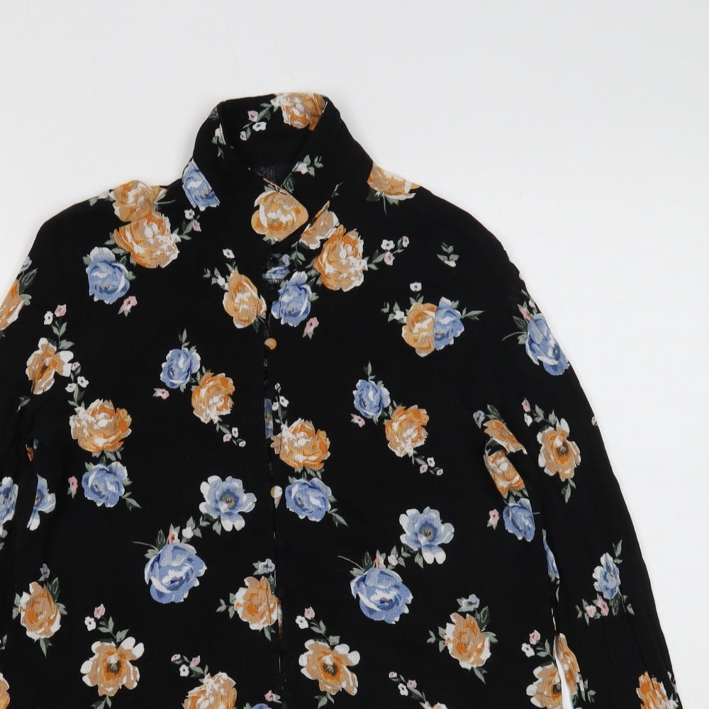 Divided Womens Black Floral Viscose Basic Blouse Size 10 Collared