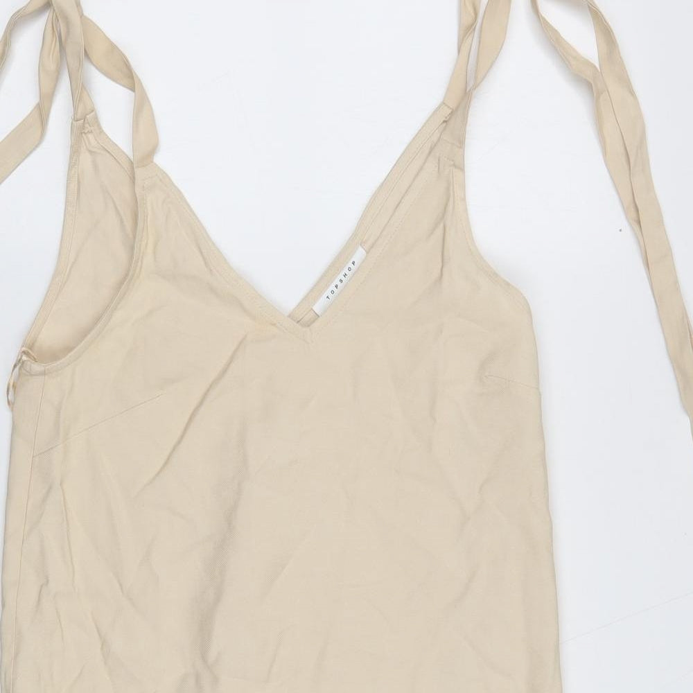 Topshop Womens Beige Viscose Basic Tank Size 8 V-Neck