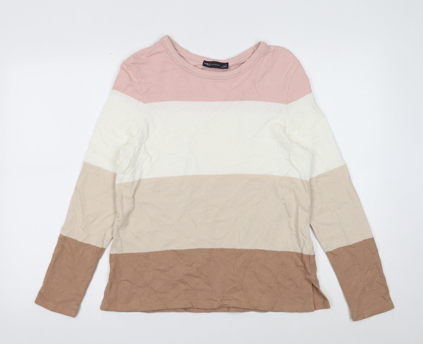 Marks and Spencer Womens Multicoloured Round Neck Striped Cotton Pullover Jumper Size 12