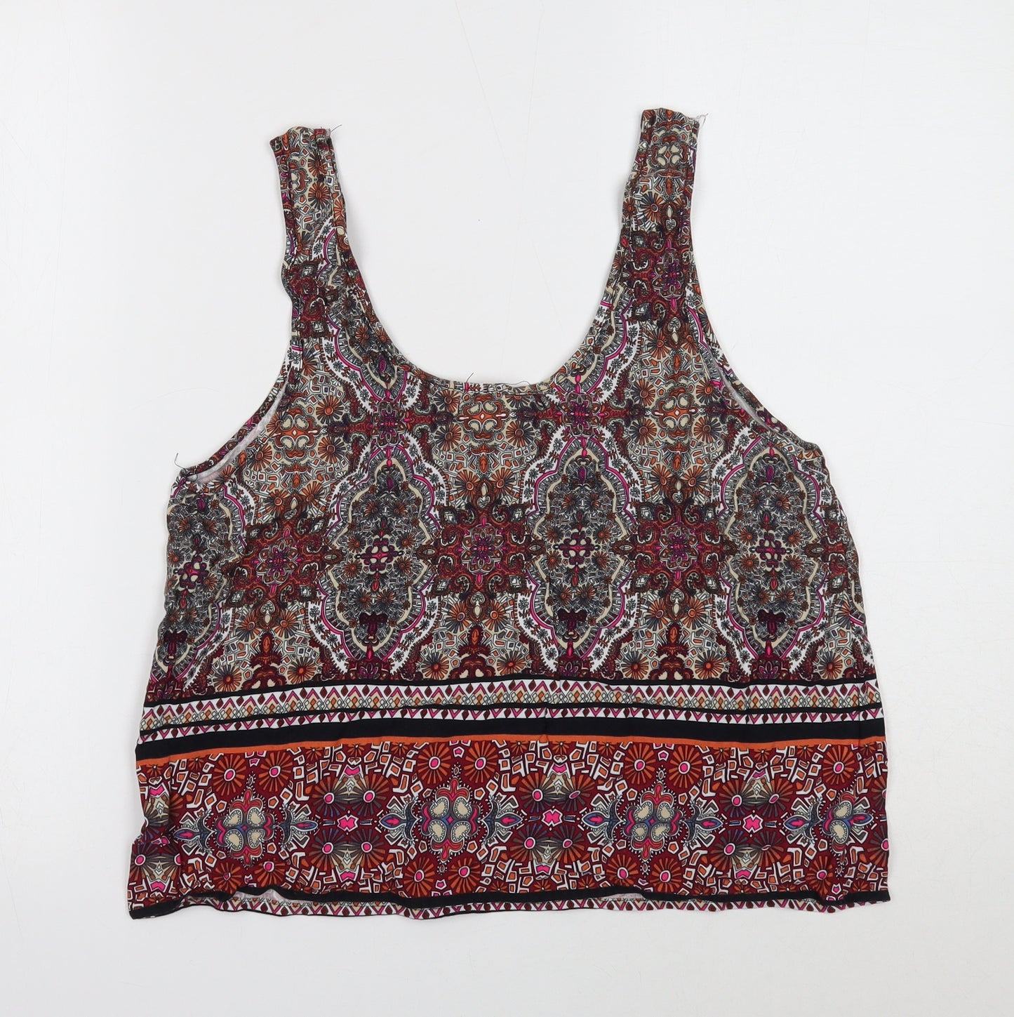 FOREVER 21 Womens Multicoloured Geometric Polyester Basic Tank Size L Round Neck