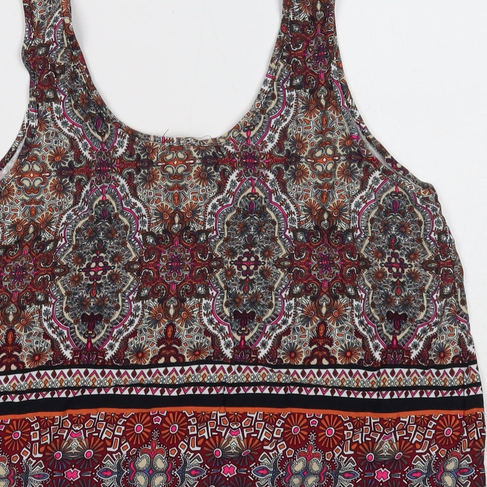 FOREVER 21 Womens Multicoloured Geometric Polyester Basic Tank Size L Round Neck