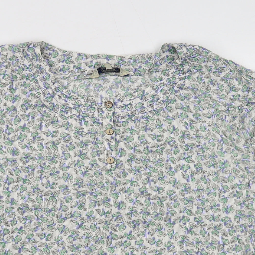 Mantaray Womens Multicoloured Geometric Cotton Basic T-Shirt Size 14 Round Neck - Leaf Pattern