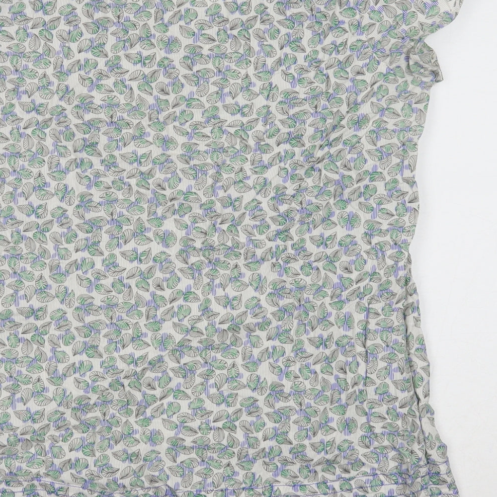 Mantaray Womens Multicoloured Geometric Cotton Basic T-Shirt Size 14 Round Neck - Leaf Pattern