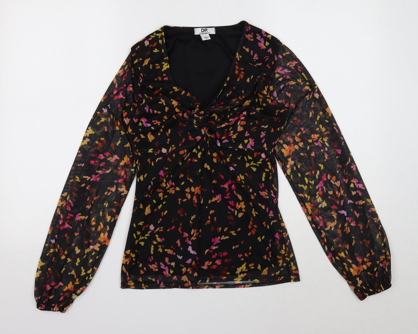 Dorothy Perkins Womens Black Geometric Polyester Basic Blouse Size S V-Neck