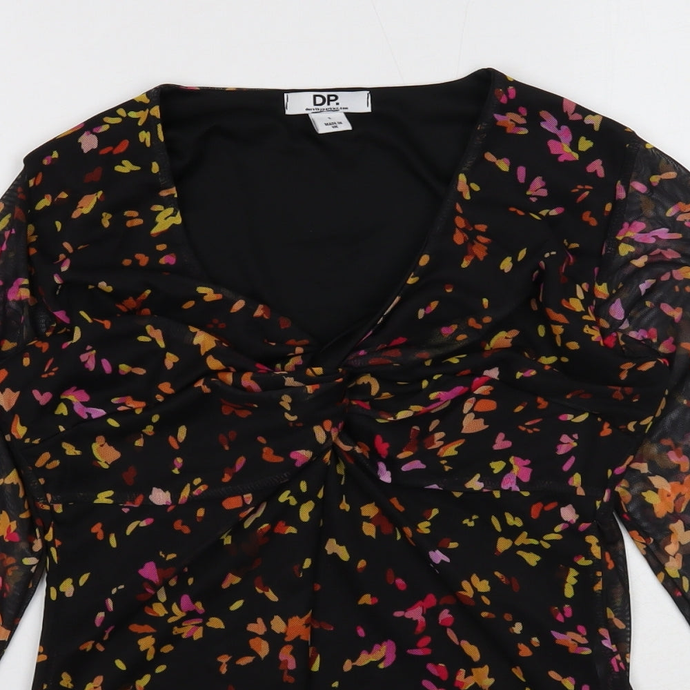 Dorothy Perkins Womens Black Geometric Polyester Basic Blouse Size S V-Neck
