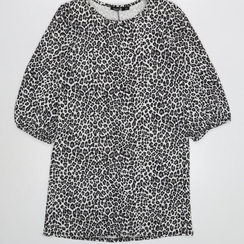 Boohoo Womens Black Animal Print Polyester Shift Size 8 Boat Neck Pullover - Leopard Print