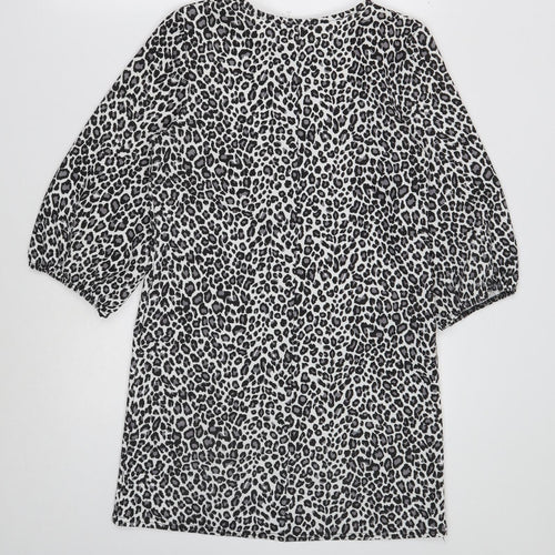 Boohoo Womens Black Animal Print Polyester Shift Size 8 Boat Neck Pullover - Leopard Print