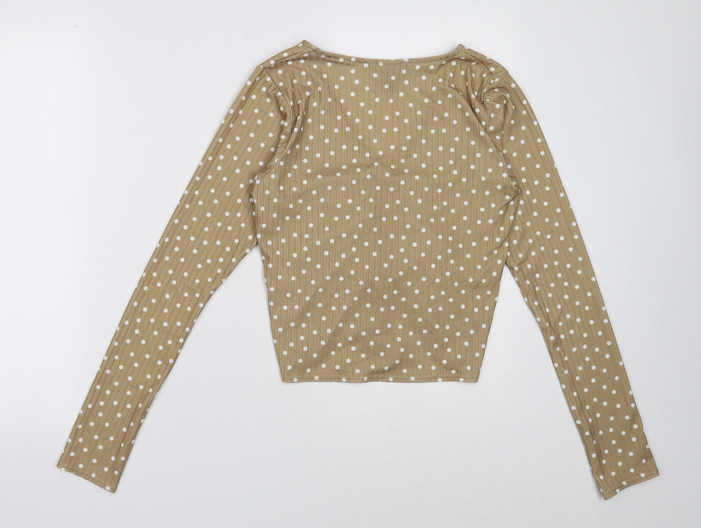 New Look Womens Gold Polka Dot Polyester Cropped Blouse Size 12 V-Neck - Ruched