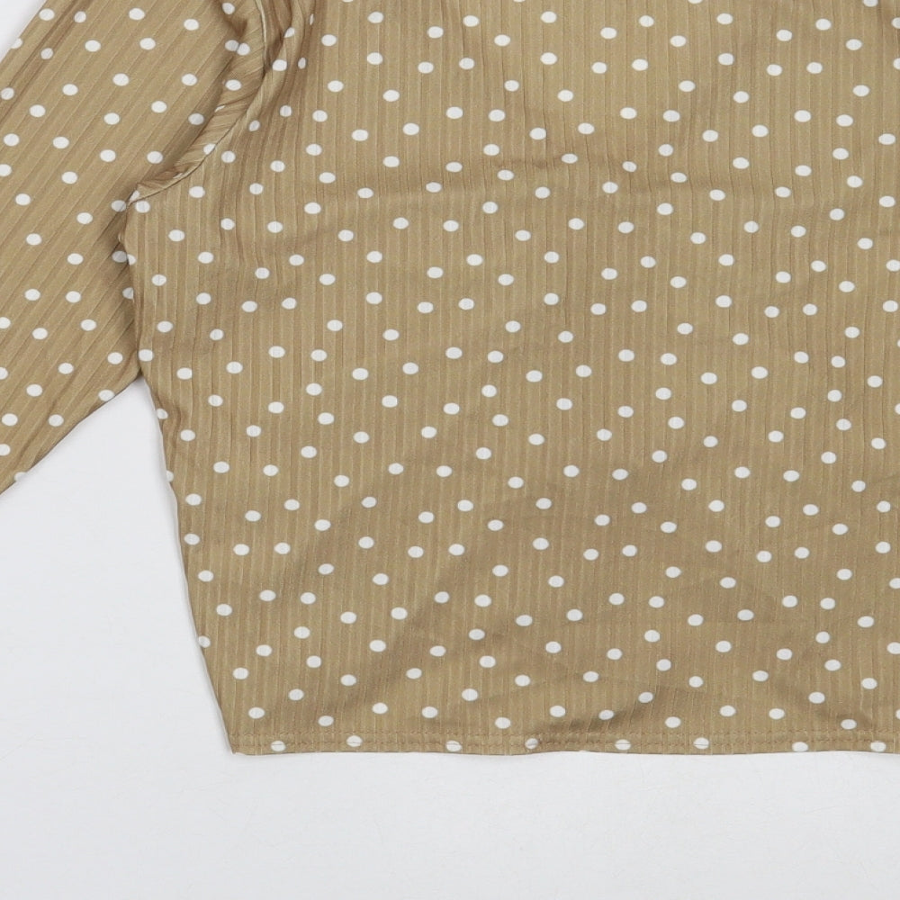 New Look Womens Gold Polka Dot Polyester Cropped Blouse Size 12 V-Neck - Ruched