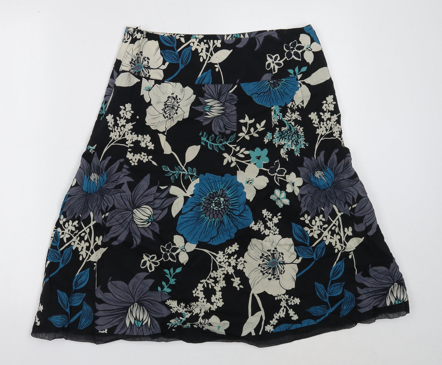 Principles Womens Black Geometric Silk Flare Skirt Size 12 Zip