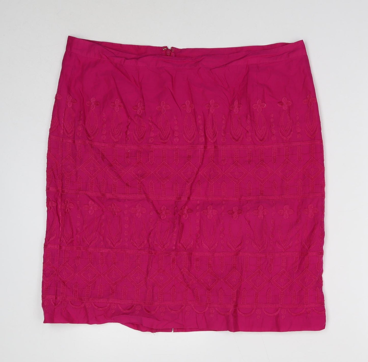 Per Una Womens Pink Cotton A-Line Skirt Size 18 Zip